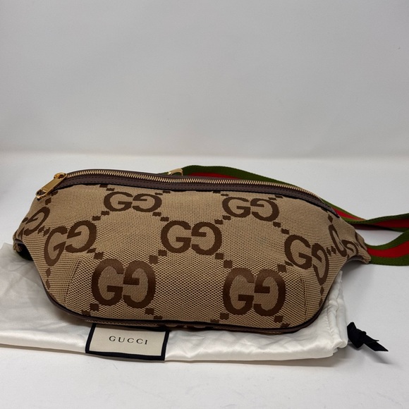 💯Authentic GUCCI Monogram Jumbo GG Textured Dollar Calf Skin Web Belt/Body Bag - Picture 7 of 11
